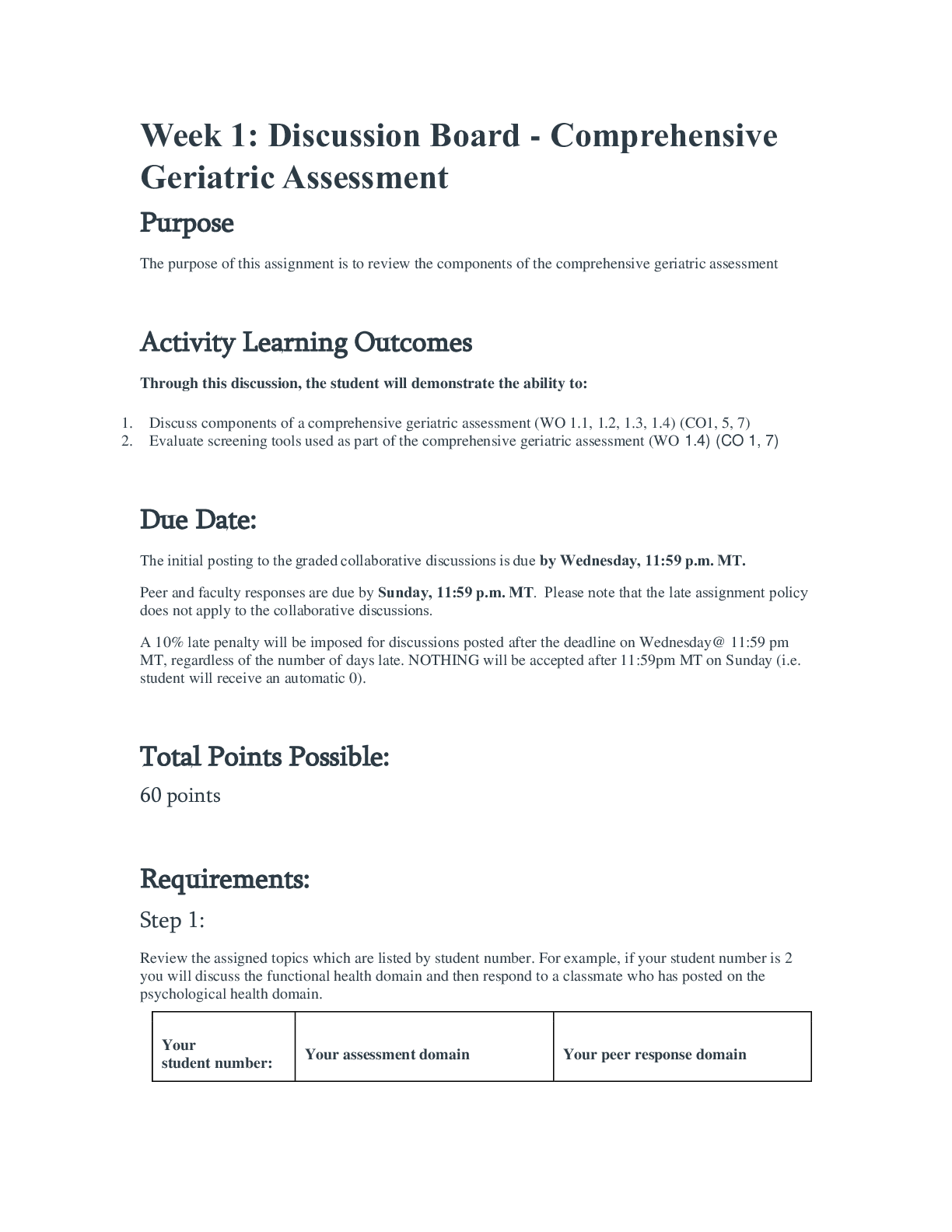 Preview image for NR601 Week 1: Discussion Board - Comprehensive Geriatric Assessment 2020{100%}
